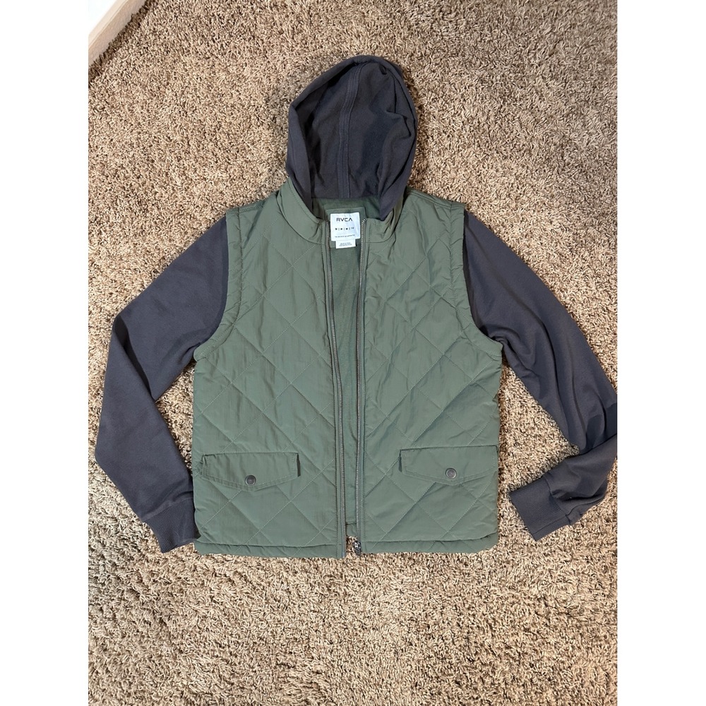RVCA Quilted Vest Hoodie Jacket Unisex M Olive Utility‎ Streetwear Coastal Skate